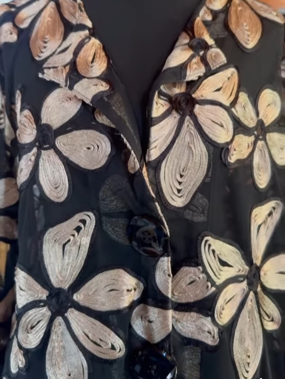 Womens Black Floral Embroidered Button-Front Top Joseph Ribkoff Black & Beige Fl